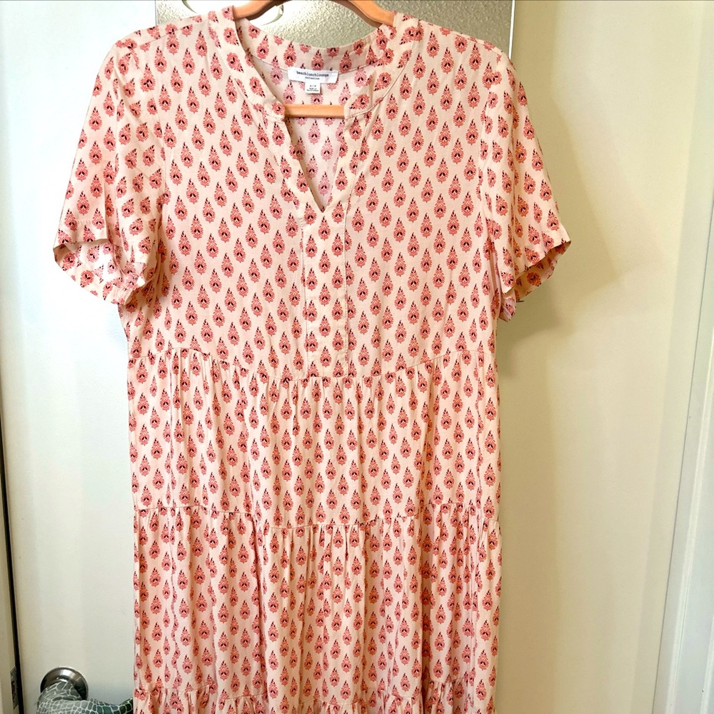 Beach Lunch Lounge V-Neck Short Sleeve Printed Dress - Size S/P